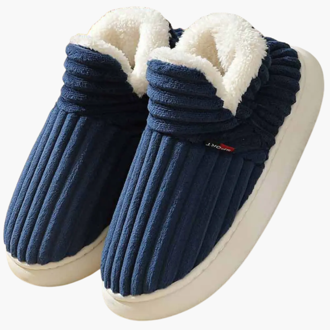 Ladies Plush Slippers – Ribbed Indoor Shoes