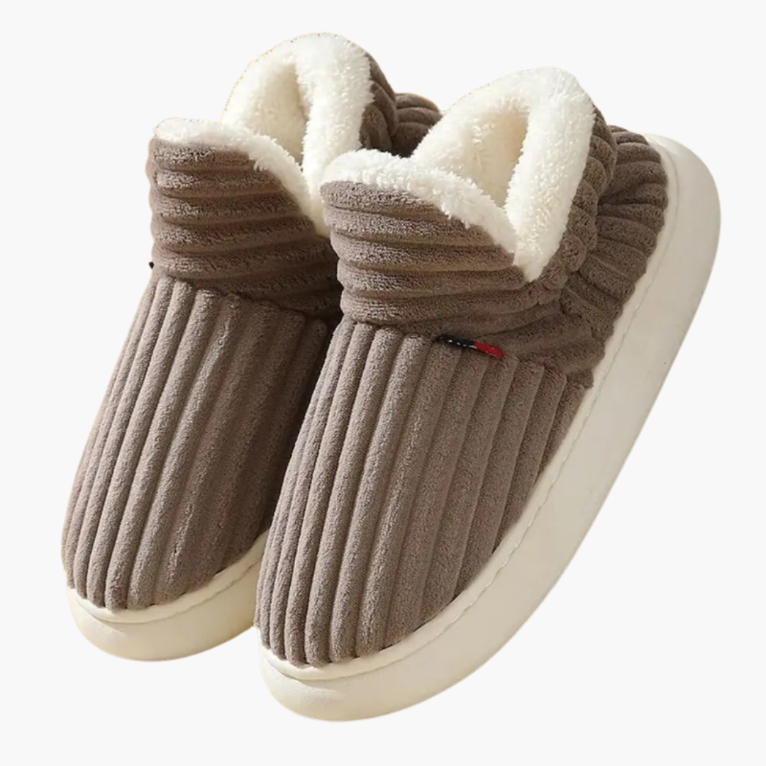 Ladies Plush Slippers – Ribbed Indoor Shoes