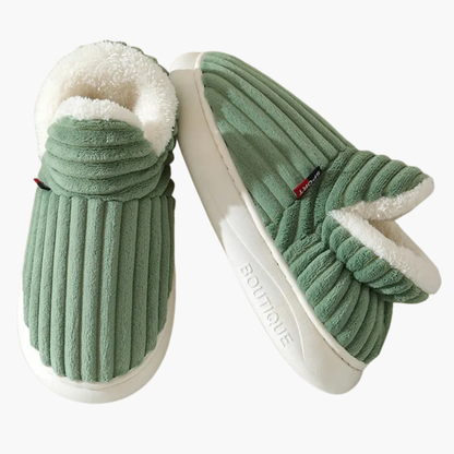 Ladies Plush Slippers – Ribbed Indoor Shoes