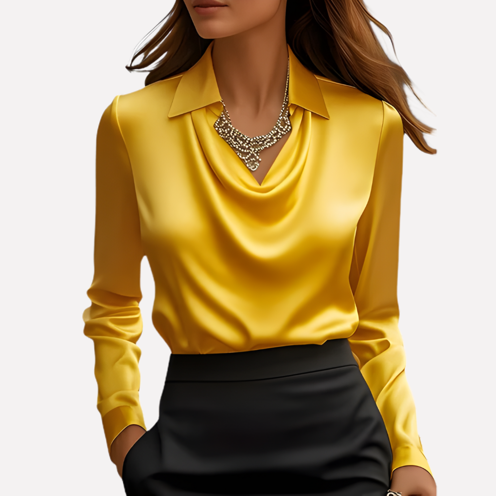 Ladies Satin Blouse with Draped Collar