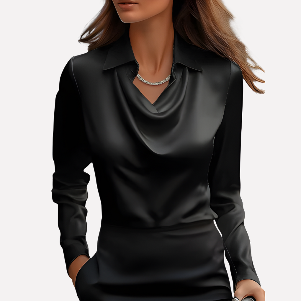 Ladies Satin Blouse with Draped Collar