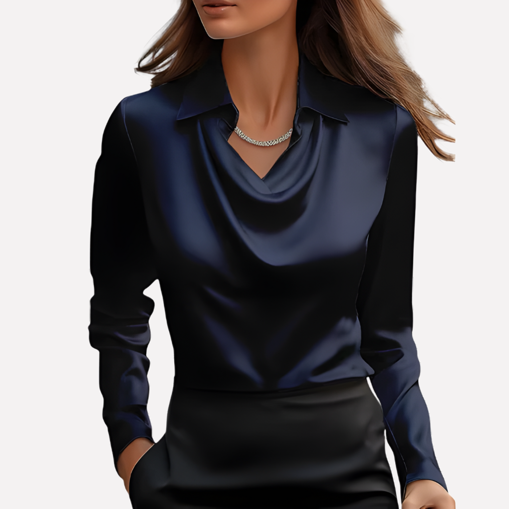 Ladies Satin Blouse with Draped Collar