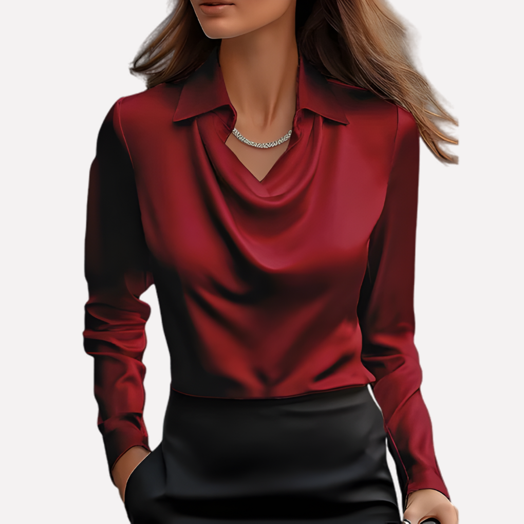Ladies Satin Blouse with Draped Collar