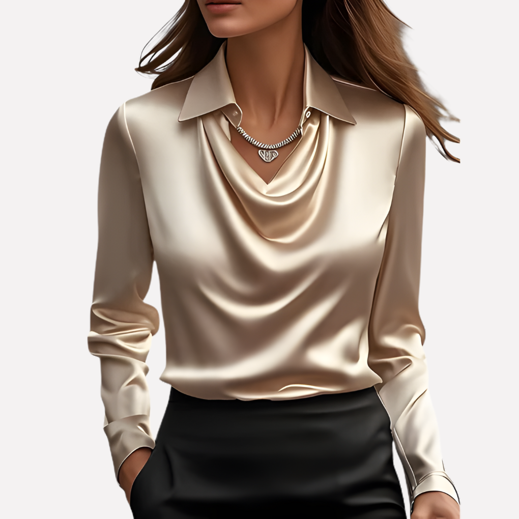 Ladies Satin Blouse with Draped Collar