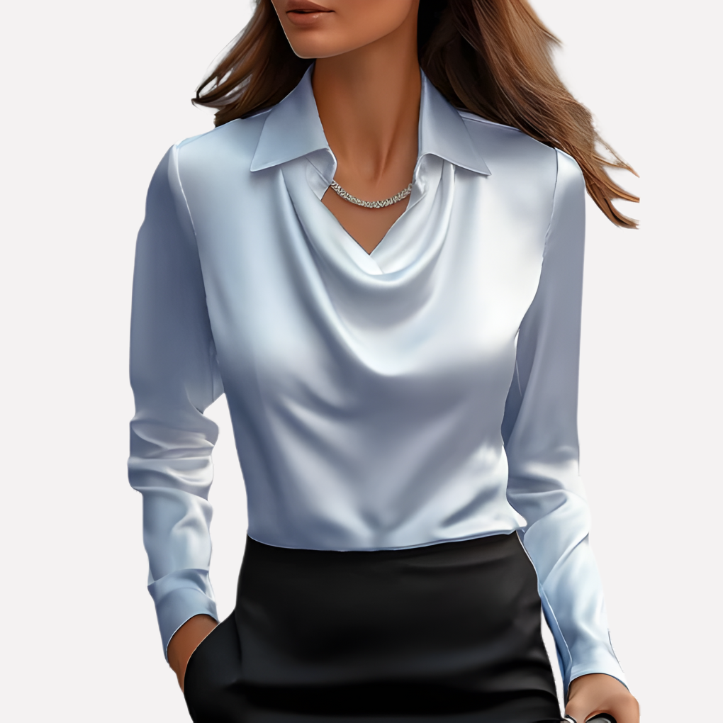 Ladies Satin Blouse with Draped Collar