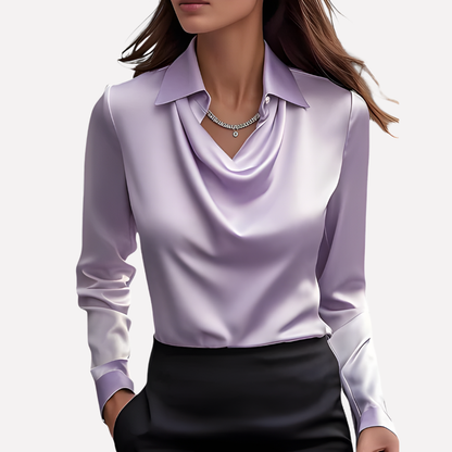 Ladies Satin Blouse with Draped Collar