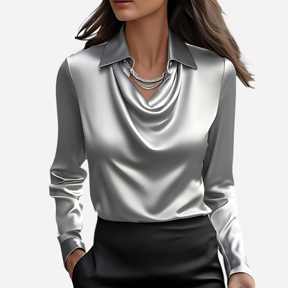Ladies Satin Blouse with Draped Collar