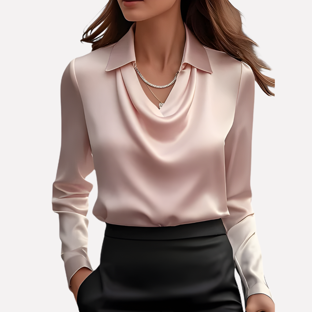 Ladies Satin Blouse with Draped Collar