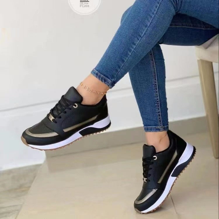 Ladies Sneakers with Flat Sole and Round Toe