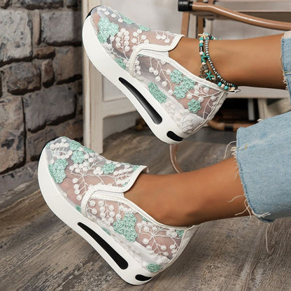 Ladies Sneakers with Lace and Floral Print for Comfort and Style
