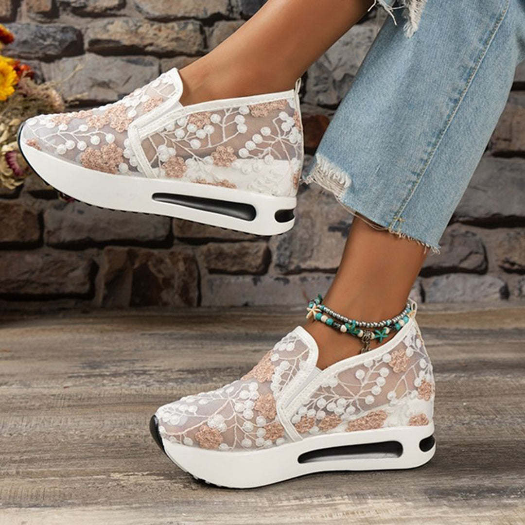 Ladies Sneakers with Lace and Floral Print for Comfort and Style