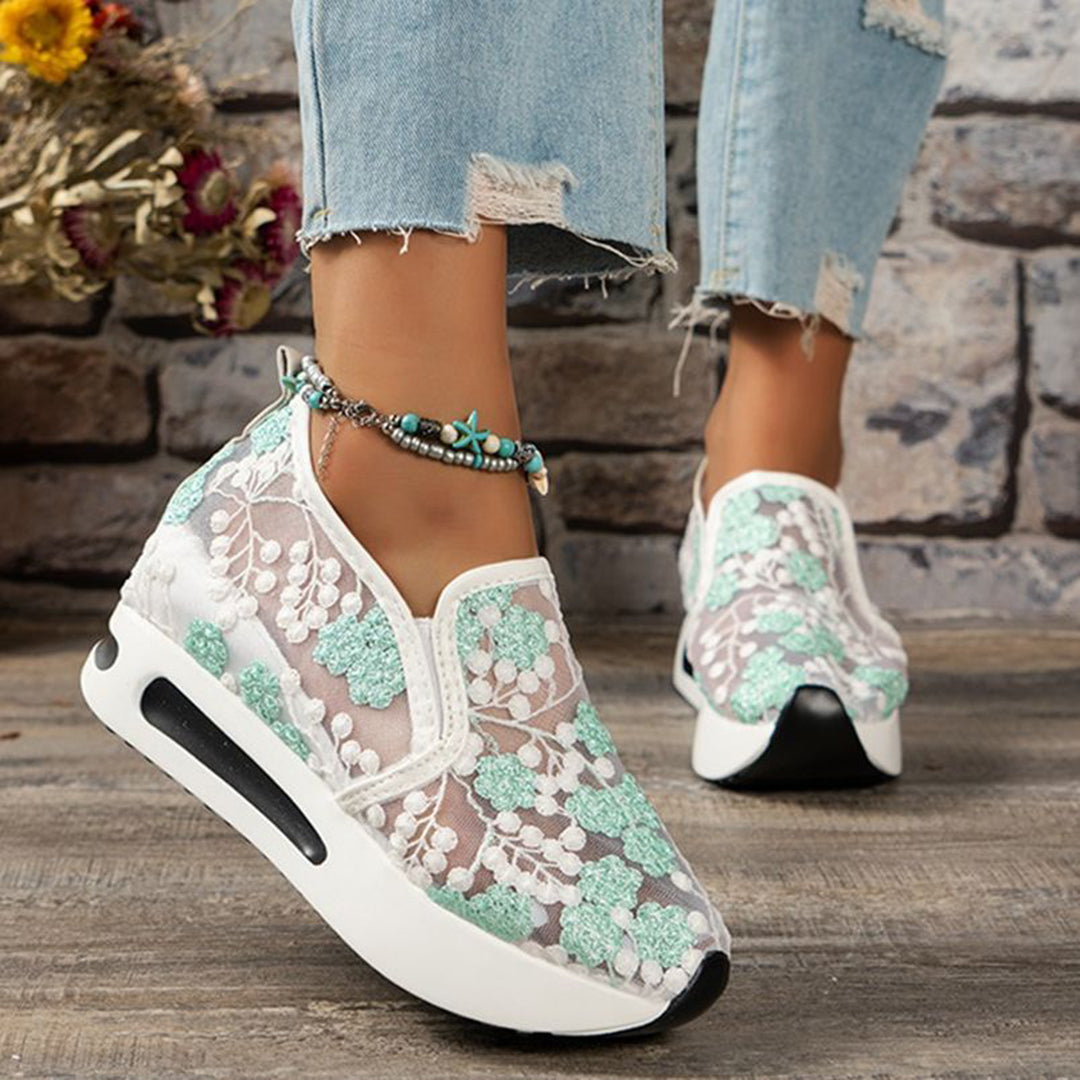 Ladies Sneakers with Lace and Floral Print for Comfort and Style