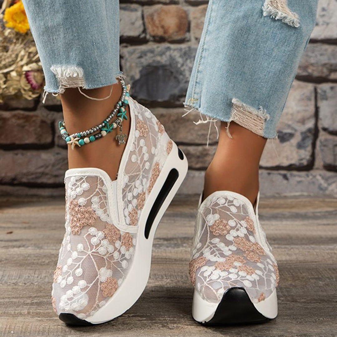 Ladies Sneakers with Lace and Floral Print for Comfort and Style