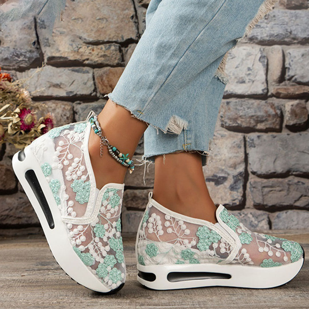 Ladies Sneakers with Lace and Floral Print for Comfort and Style