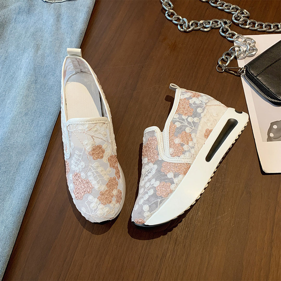 Ladies Sneakers with Lace and Floral Print for Comfort and Style
