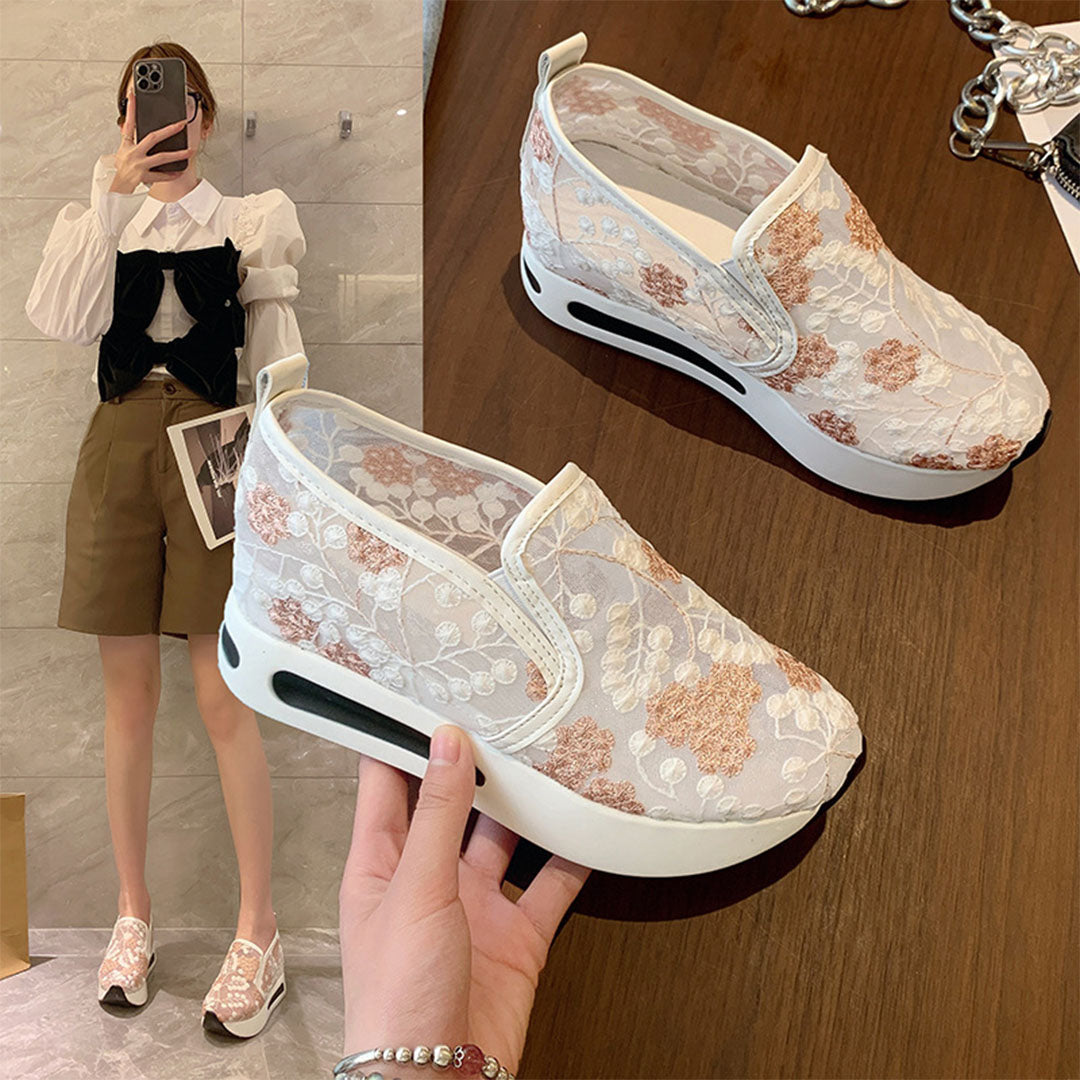Ladies Sneakers with Lace and Floral Print for Comfort and Style