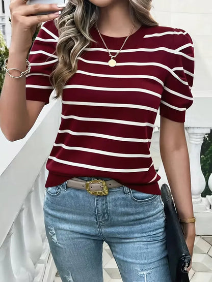 Ladies' T-shirt with Stripes and Puffed Sleeves