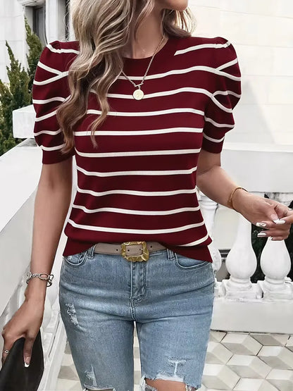 Ladies' T-shirt with Stripes and Puffed Sleeves