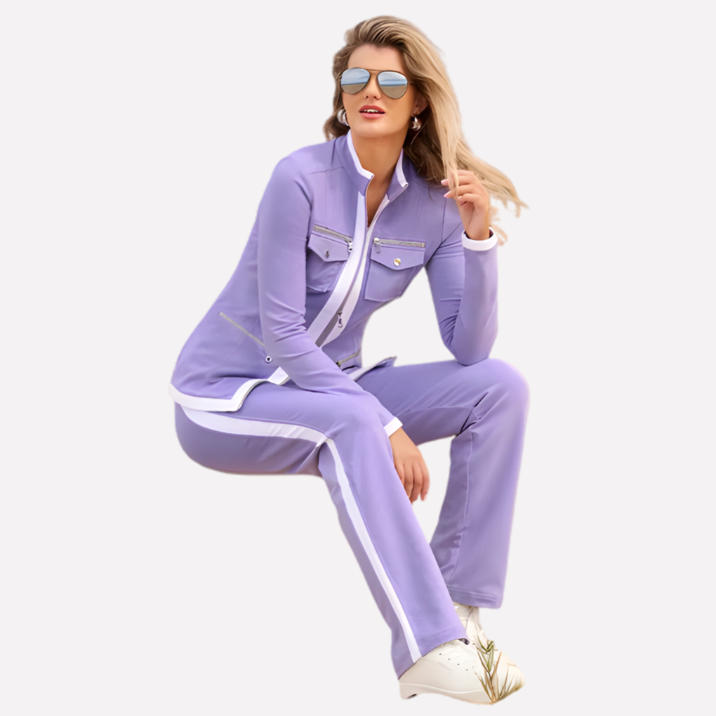 Ladies Zip Jacket & Pants Set – Contrast Trim Style