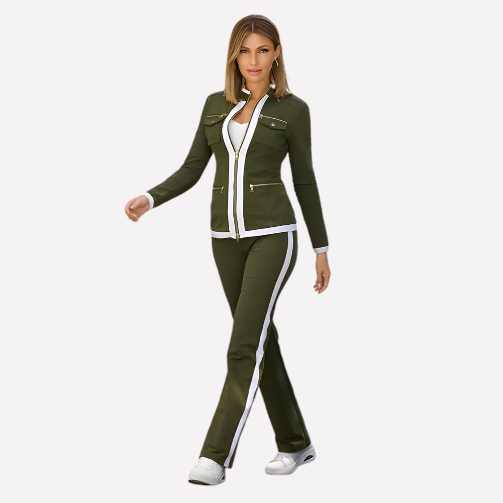 Ladies Zip Jacket & Pants Set – Contrast Trim Style