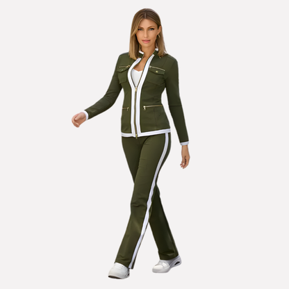 Ladies Zip Jacket & Pants Set – Contrast Trim Style