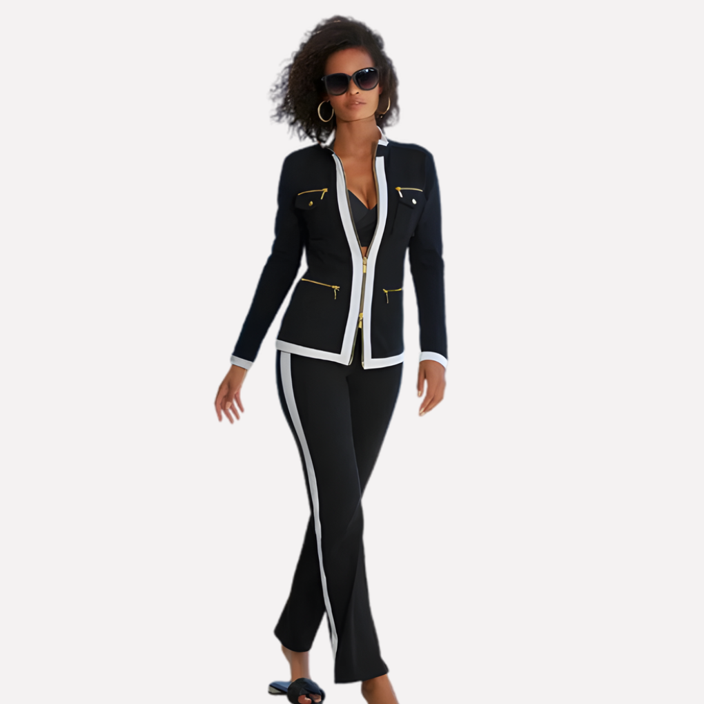 Ladies Zip Jacket & Pants Set – Contrast Trim Style