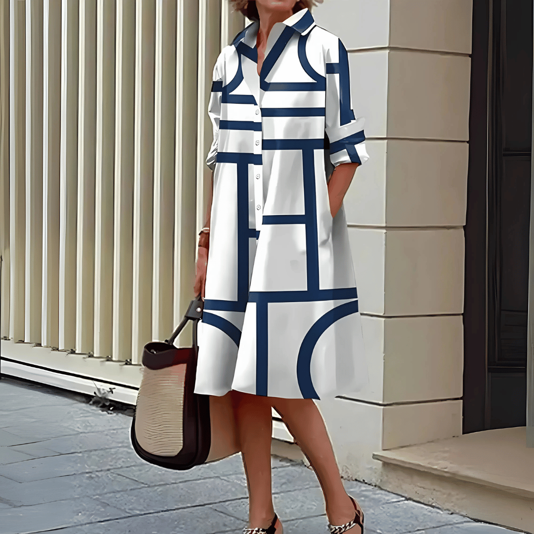 Ladies geometric print shirt dress