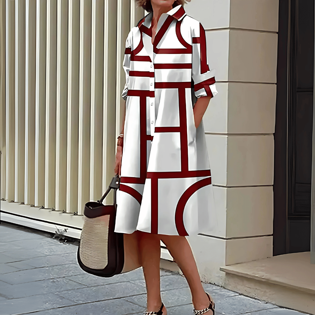 Ladies geometric print shirt dress