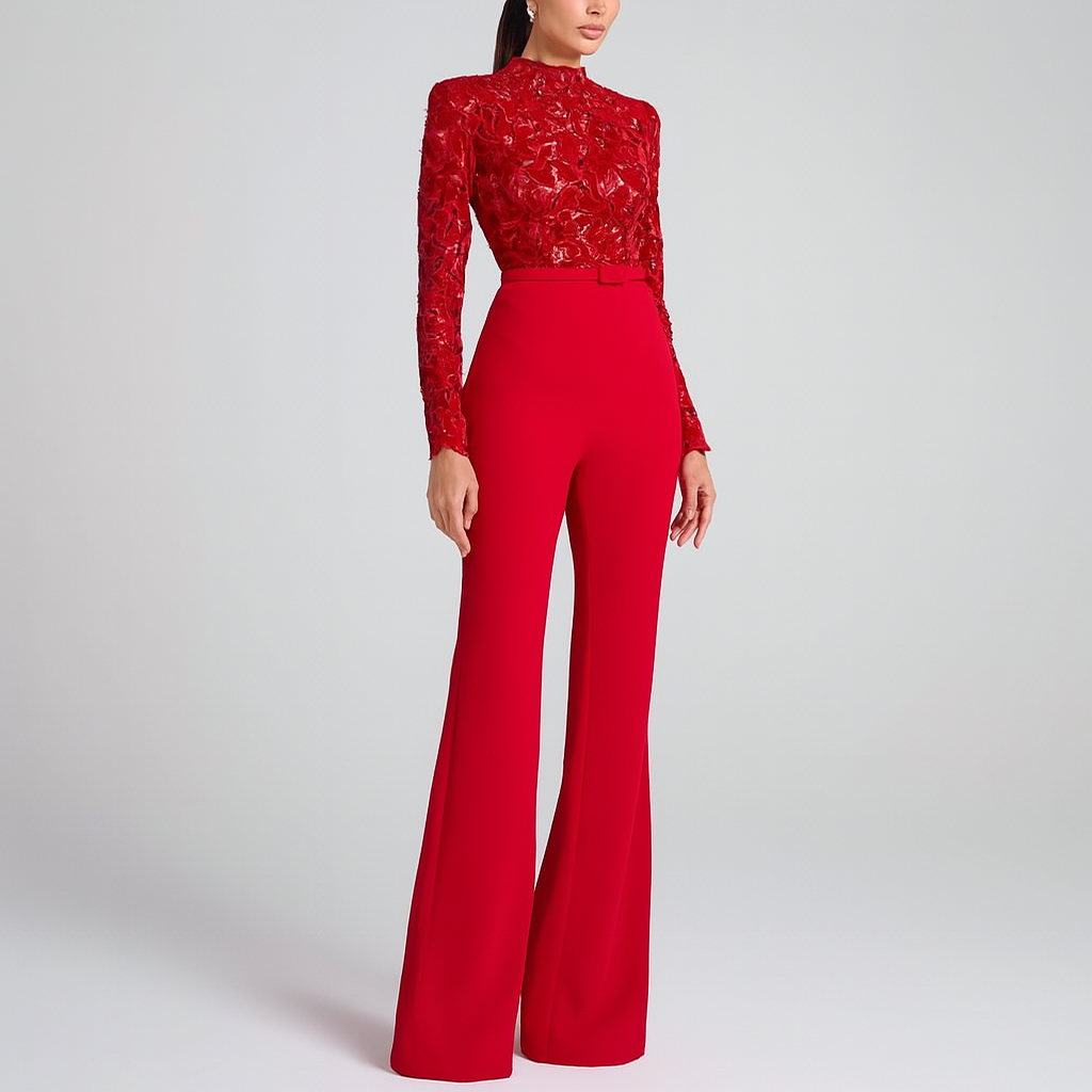 Ladies jumpsuit with lace top
