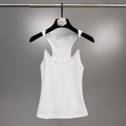 Ladies' tank top with invisible straps and ribbing