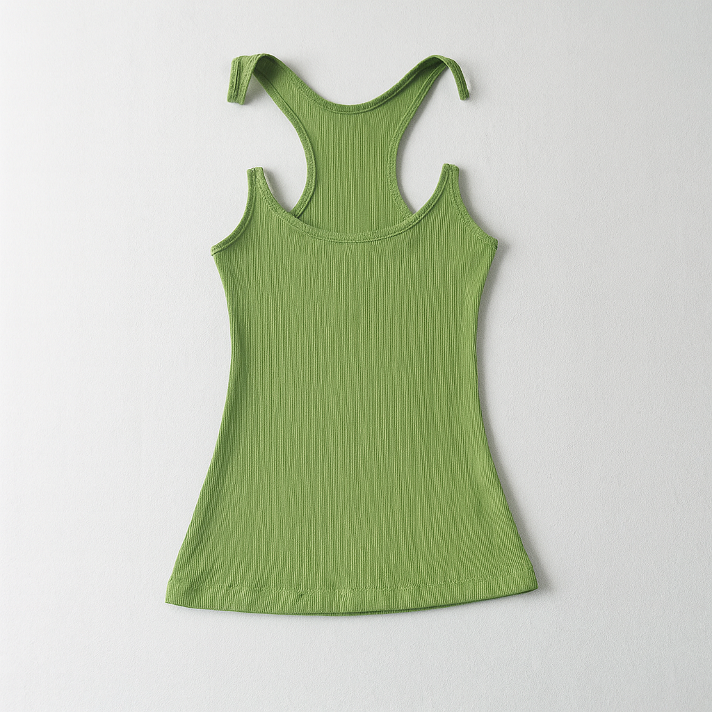 Ladies' tank top with invisible straps and ribbing