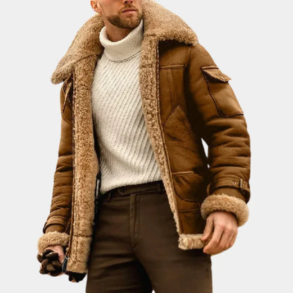Leather Winter Jacket for Men in Aviator Style