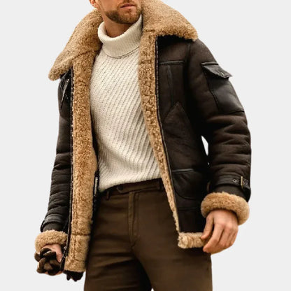 Leather Winter Jacket for Men in Aviator Style