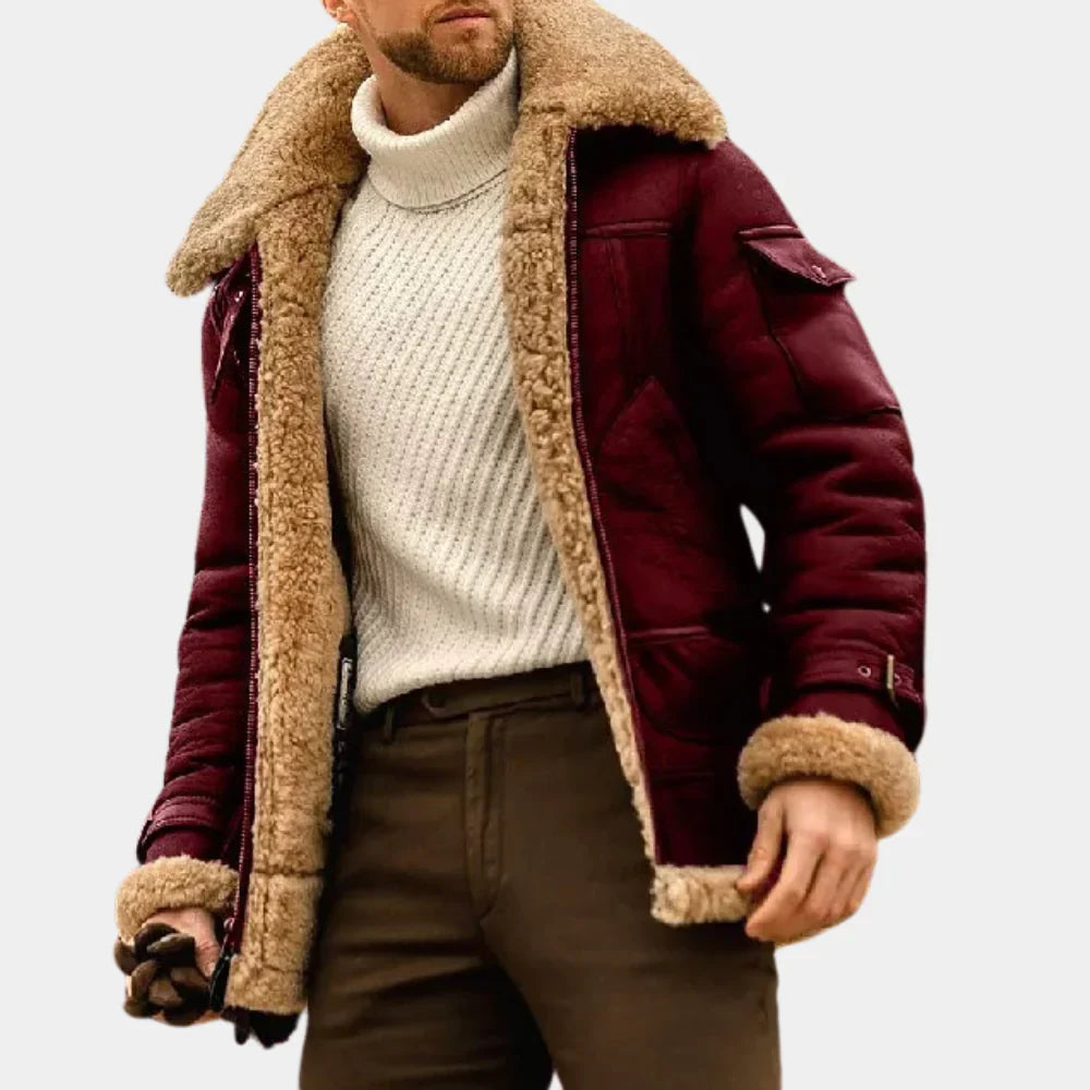 Leather Winter Jacket for Men in Aviator Style