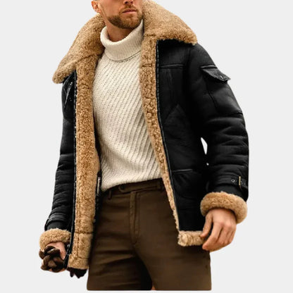 Leather Winter Jacket for Men in Aviator Style