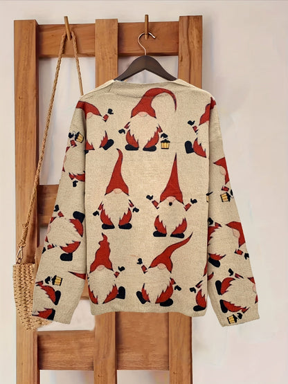 Lara | Cosy Santa Print Cardigan with Long Sleeves and V-Neck