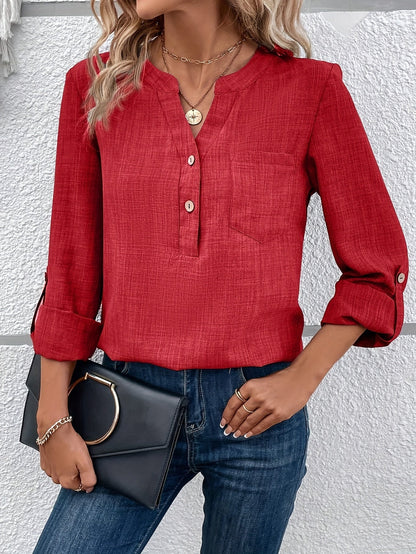 Lara | Crocheted Neck Button Blouse with Long Sleeves