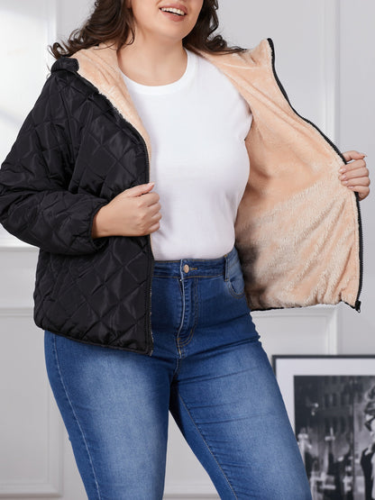 Lara | Plus size colour block padded jacket with hood