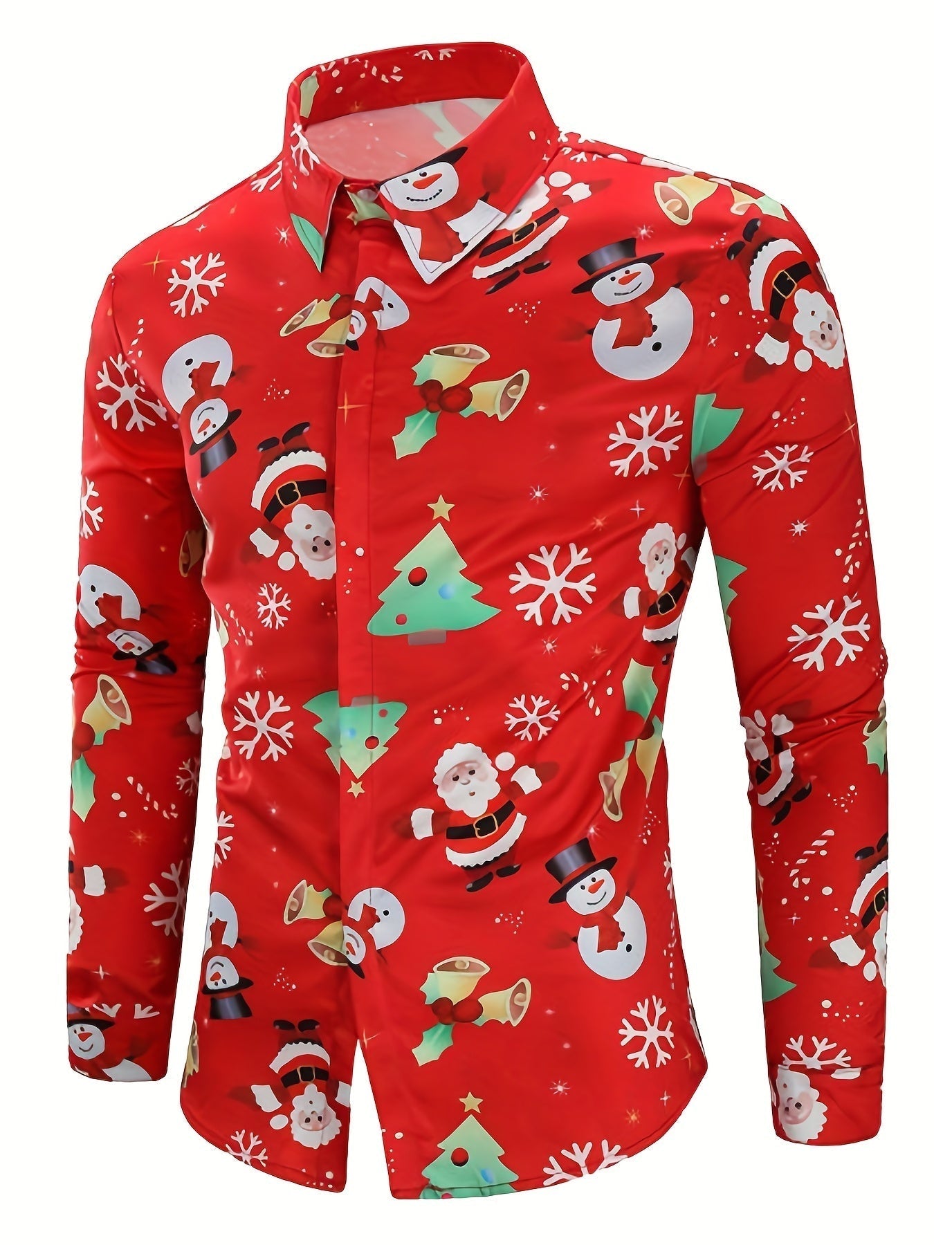Lars | Festive men's Christmas shirt with stand-up collar and button detail