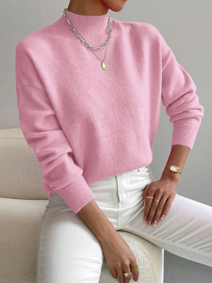 Ladies Oversized Jumper with Half Turtle Neck and Ribbed Edges