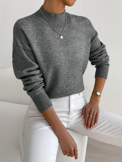 Ladies Oversized Jumper with Half Turtle Neck and Ribbed Edges