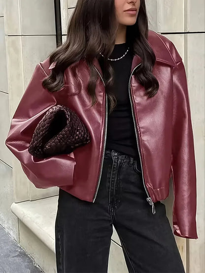 Leather jacket with wide collar