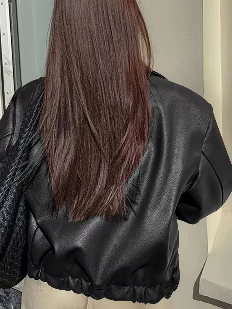 Leather jacket with wide collar