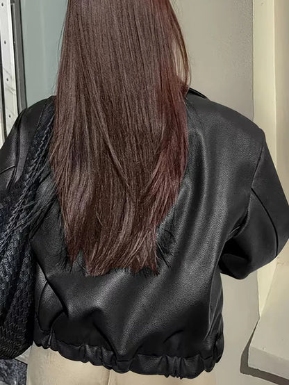 Leather jacket with wide collar