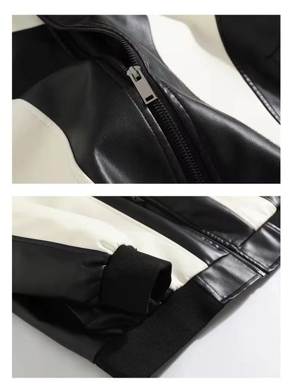 Leather jackets with colour block pattern