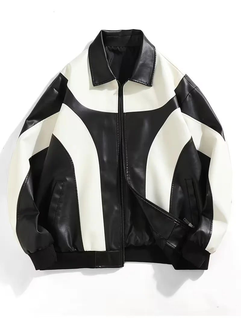 Leather jackets with colour block pattern