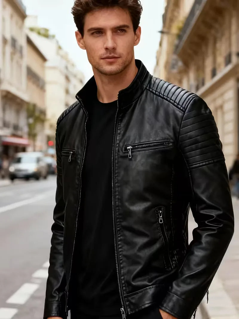 Leather jackets with quilted shoulders