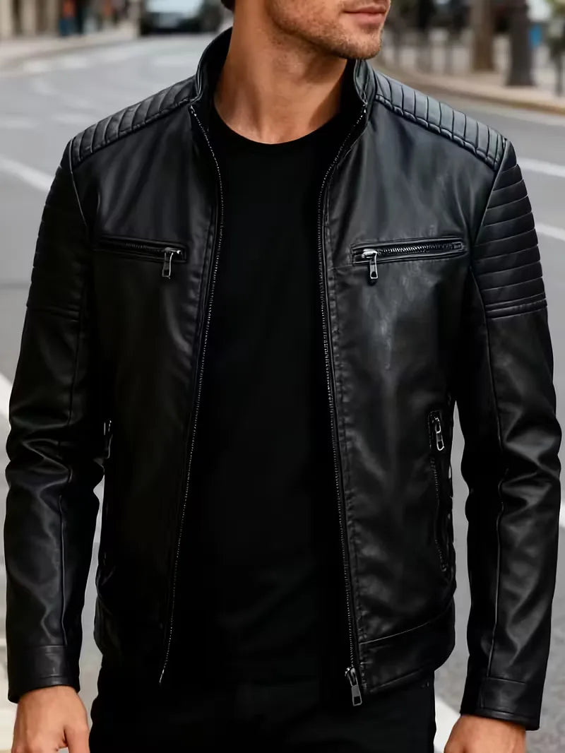 Leather jackets with quilted shoulders