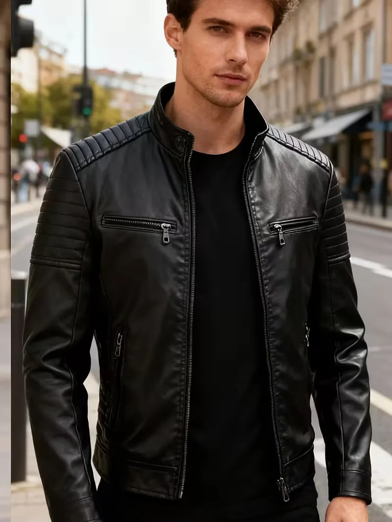 Leather jackets with quilted shoulders