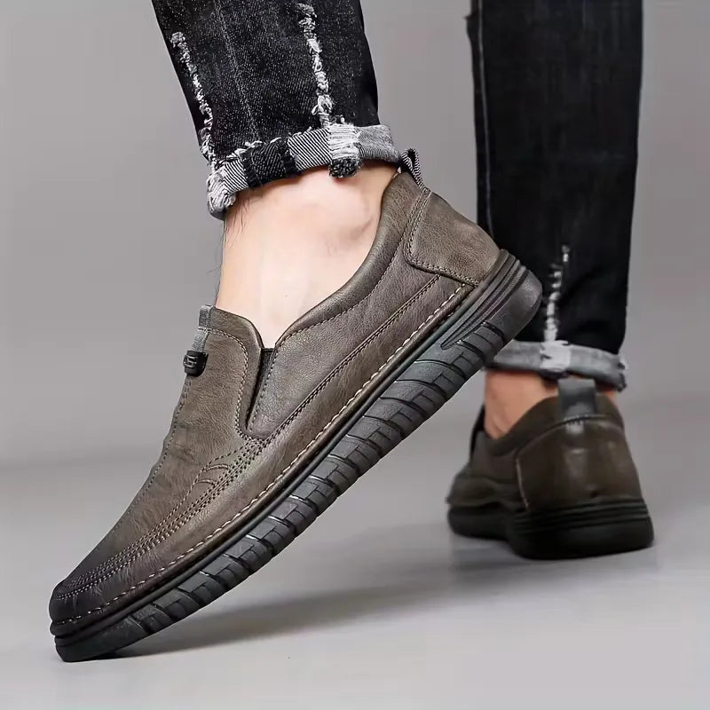 Leather loafers with non-slip rubber sole